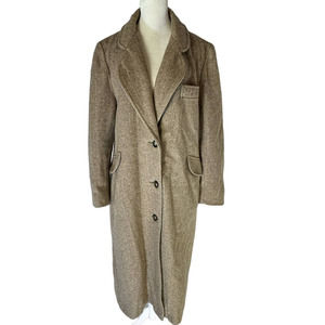 Vintage Raywood and Sten 100% Wool Herringbone Long Trench Coat Size 8